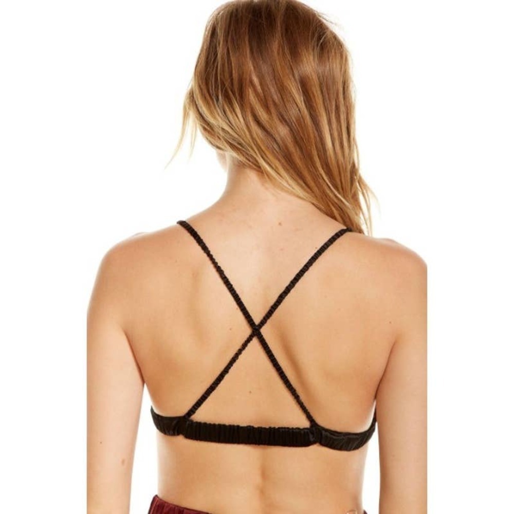Chaser NWT Intimate Ruched Satin Triangle Stretch Bralette Bra Black Size Medium